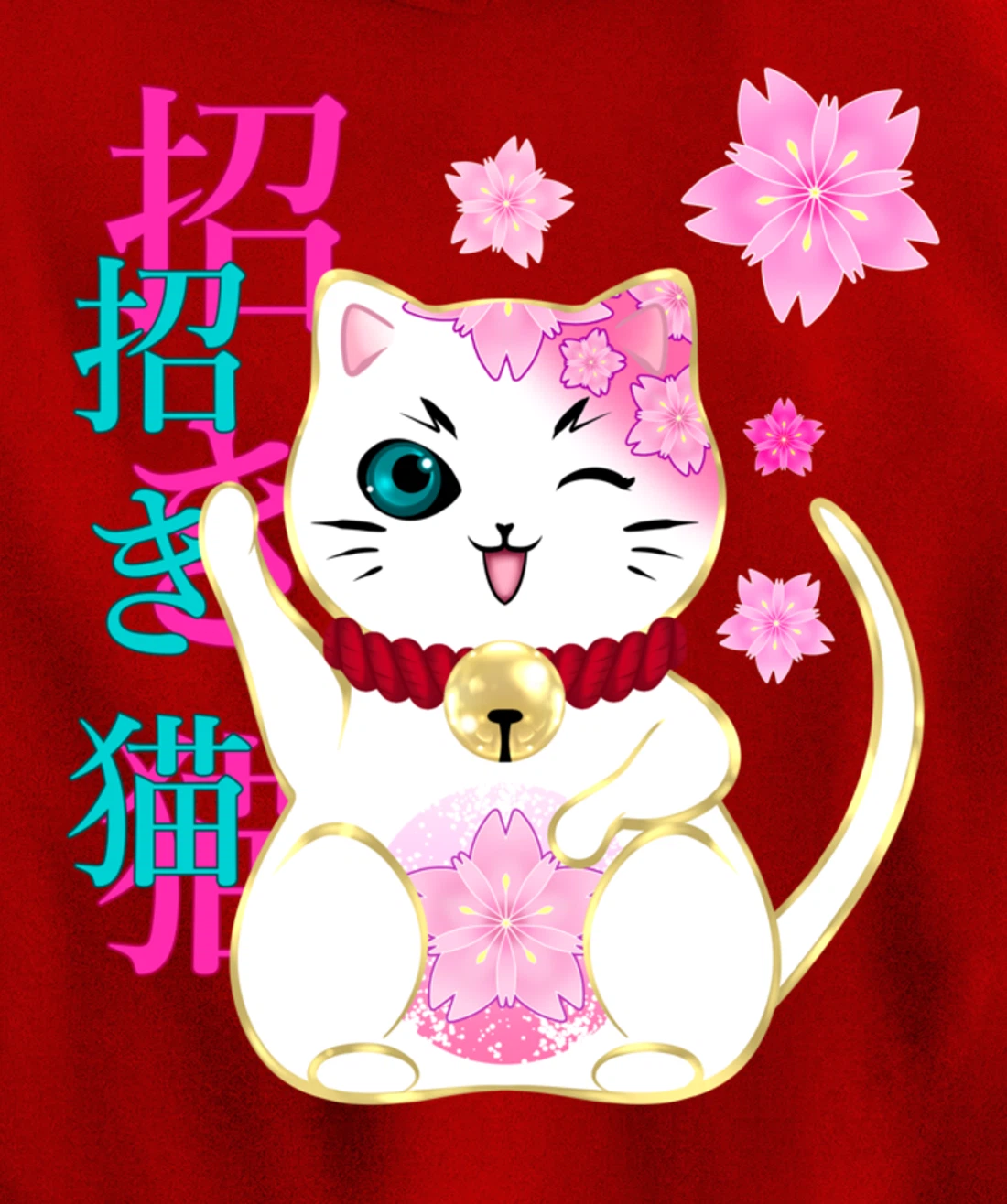 Maneki Neko Cat Lucky Cat Women Men Girls Floral Pullover Hoodie