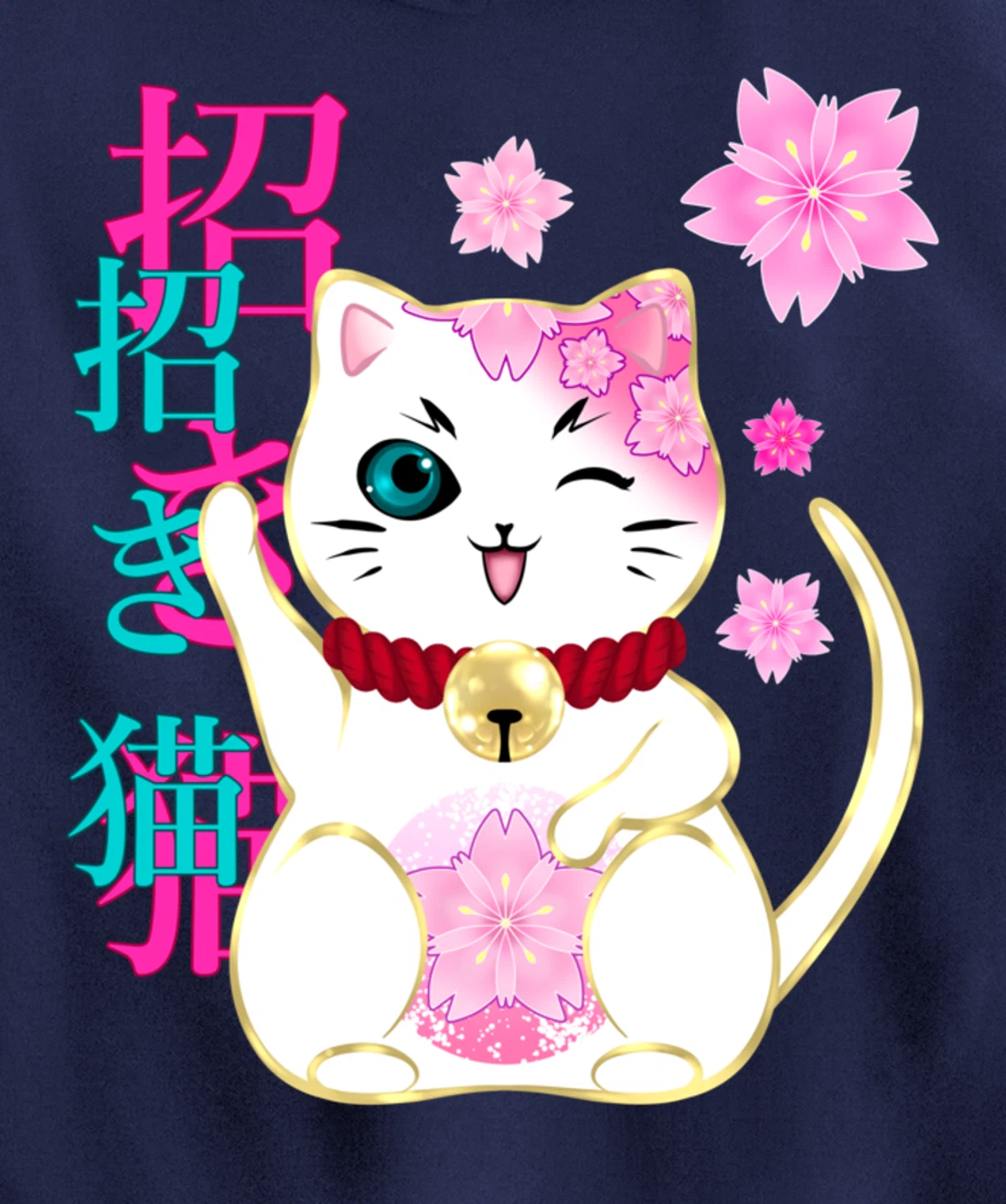 Maneki Neko Cat Lucky Cat Women Men Girls Floral Pullover Hoodie