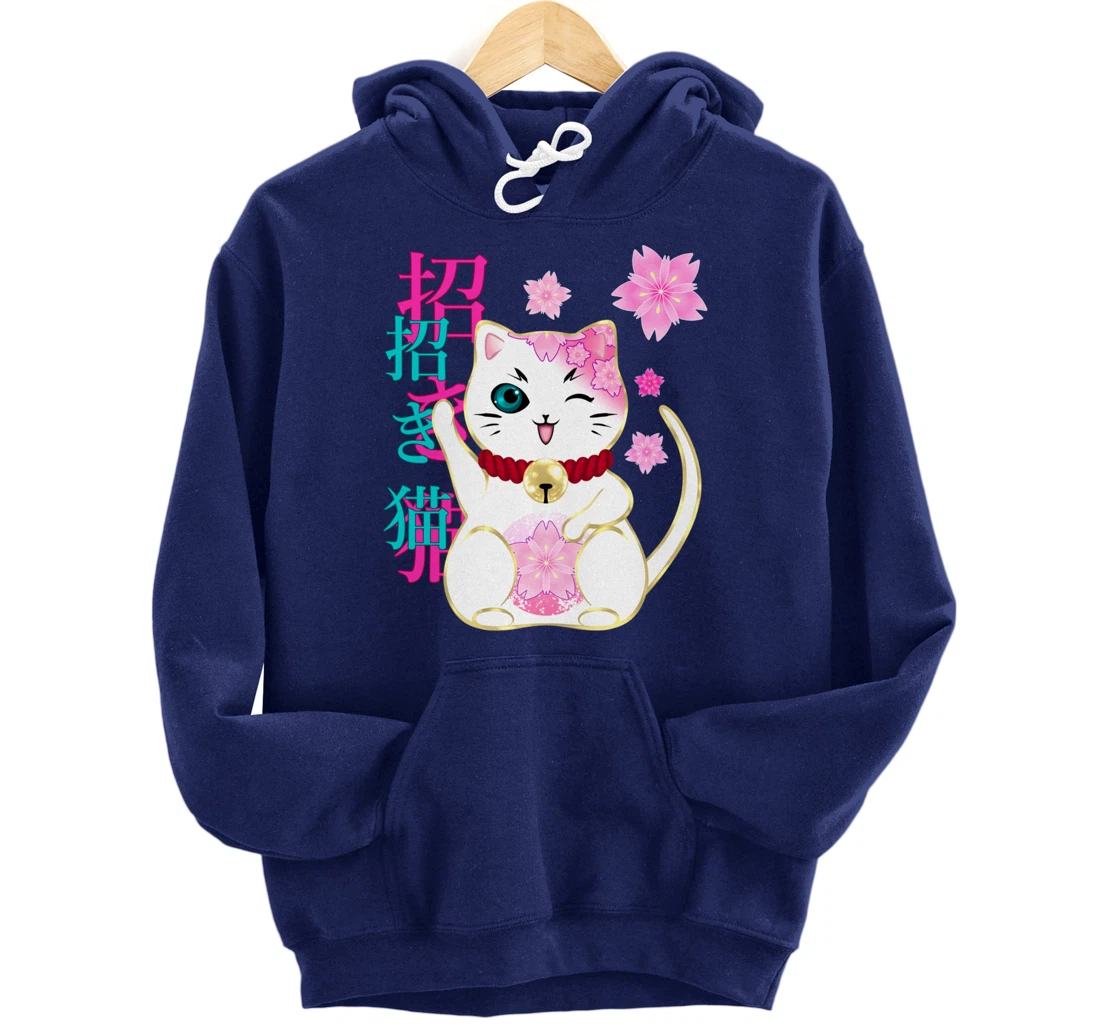 Maneki Neko Cat Lucky Cat Women Men Girls Floral Pullover Hoodie