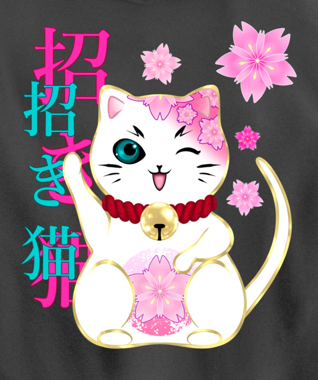 Maneki Neko Cat Lucky Cat Women Men Girls Floral Pullover Hoodie