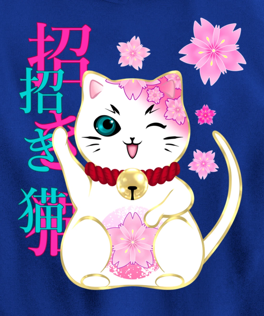 Maneki Neko Cat Lucky Cat Women Men Girls Floral Pullover Hoodie