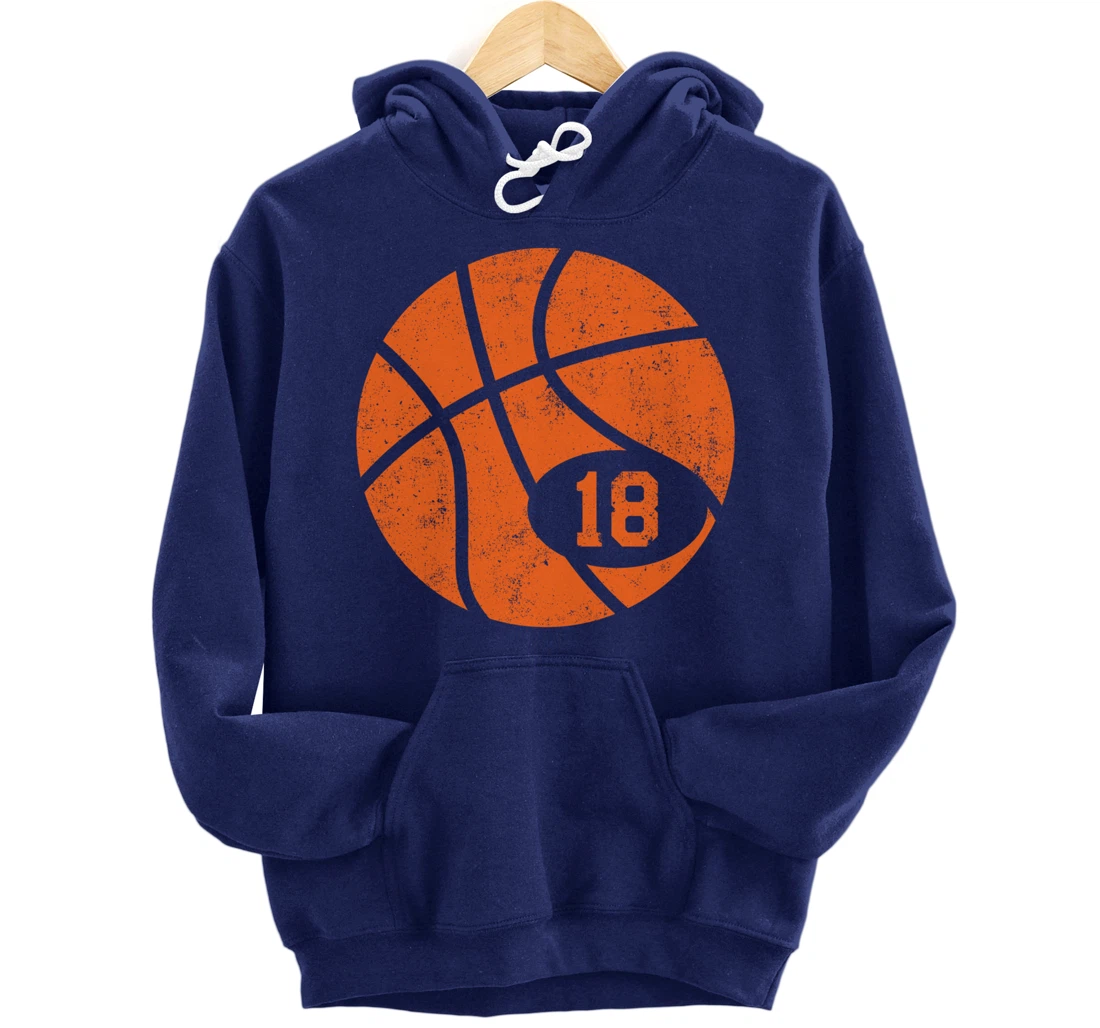 Basketball Classic Sport 18 Jersey Number Vintage Distressed Pullover Hoodie