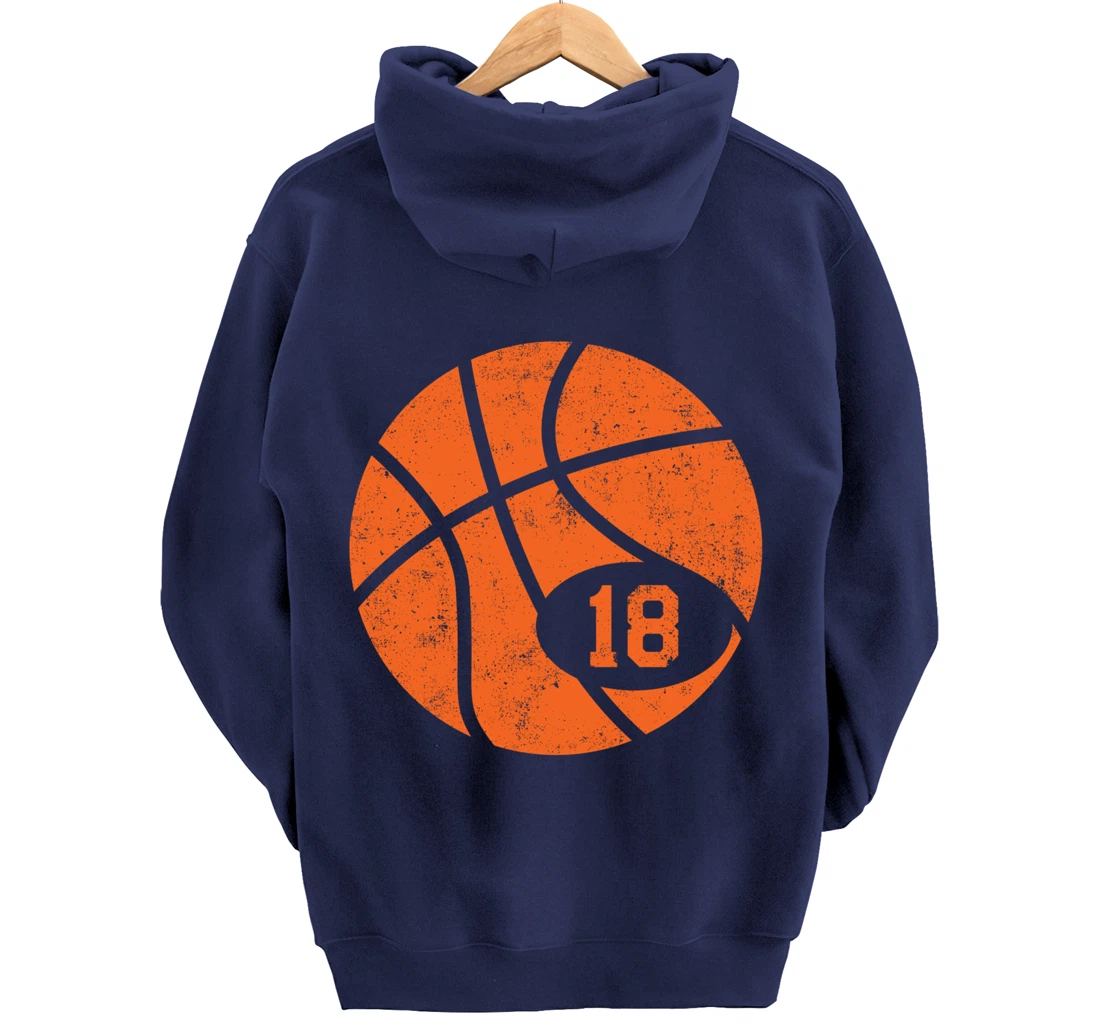 Basketball Classic Sport 18 Jersey Number Vintage Distressed Pullover Hoodie