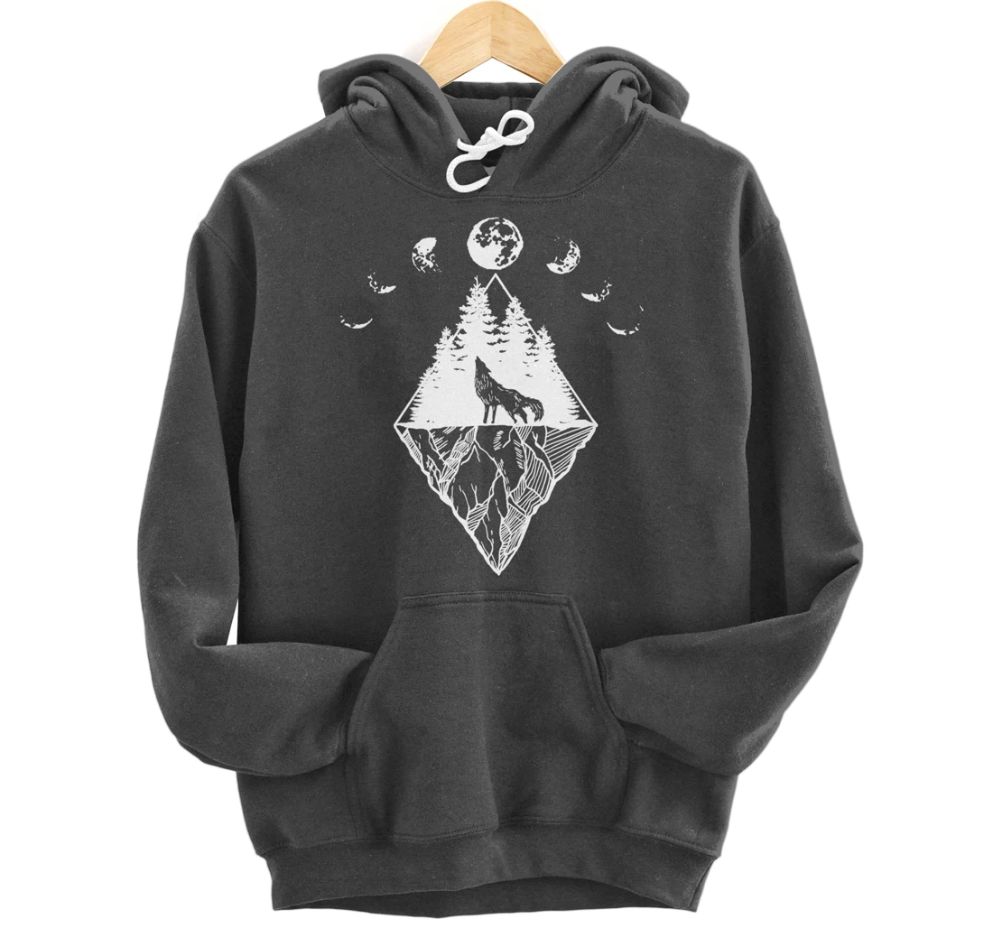 Howling Wolf Phases Of The Moon Pullover Hoodie