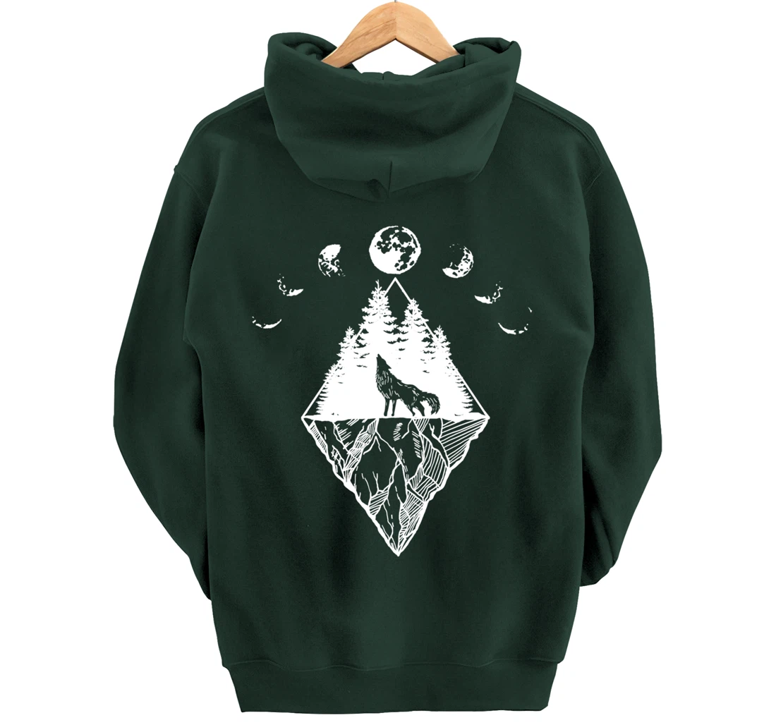 Howling Wolf Phases Of The Moon Pullover Hoodie