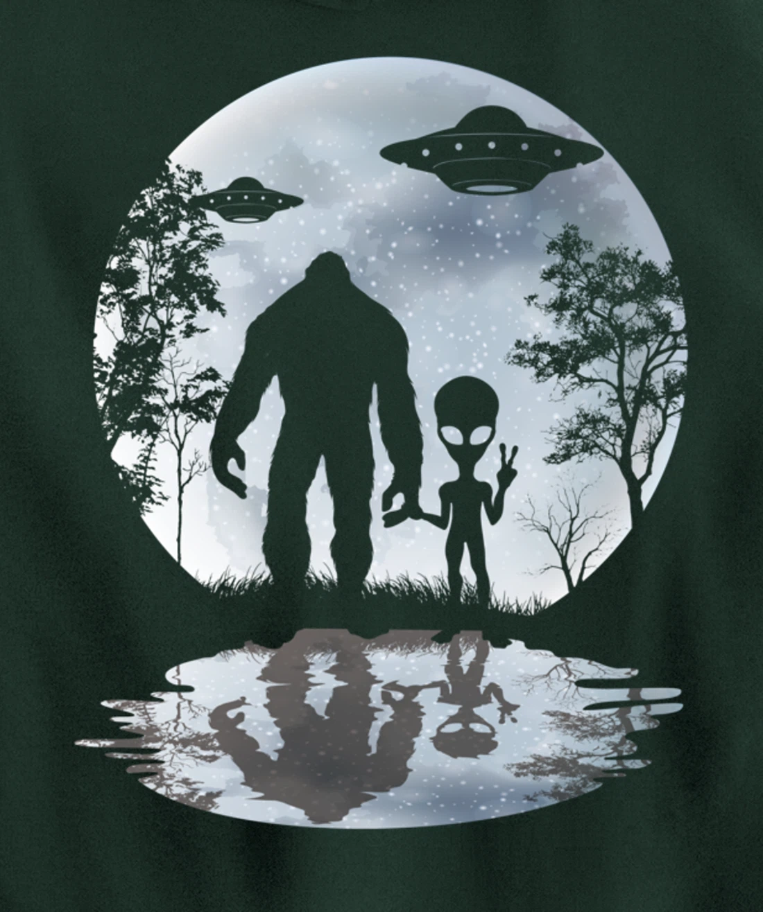 Alien Bigfoot Moon Sasquatch UFO Extraterrestrial Men women Pullover Hoodie