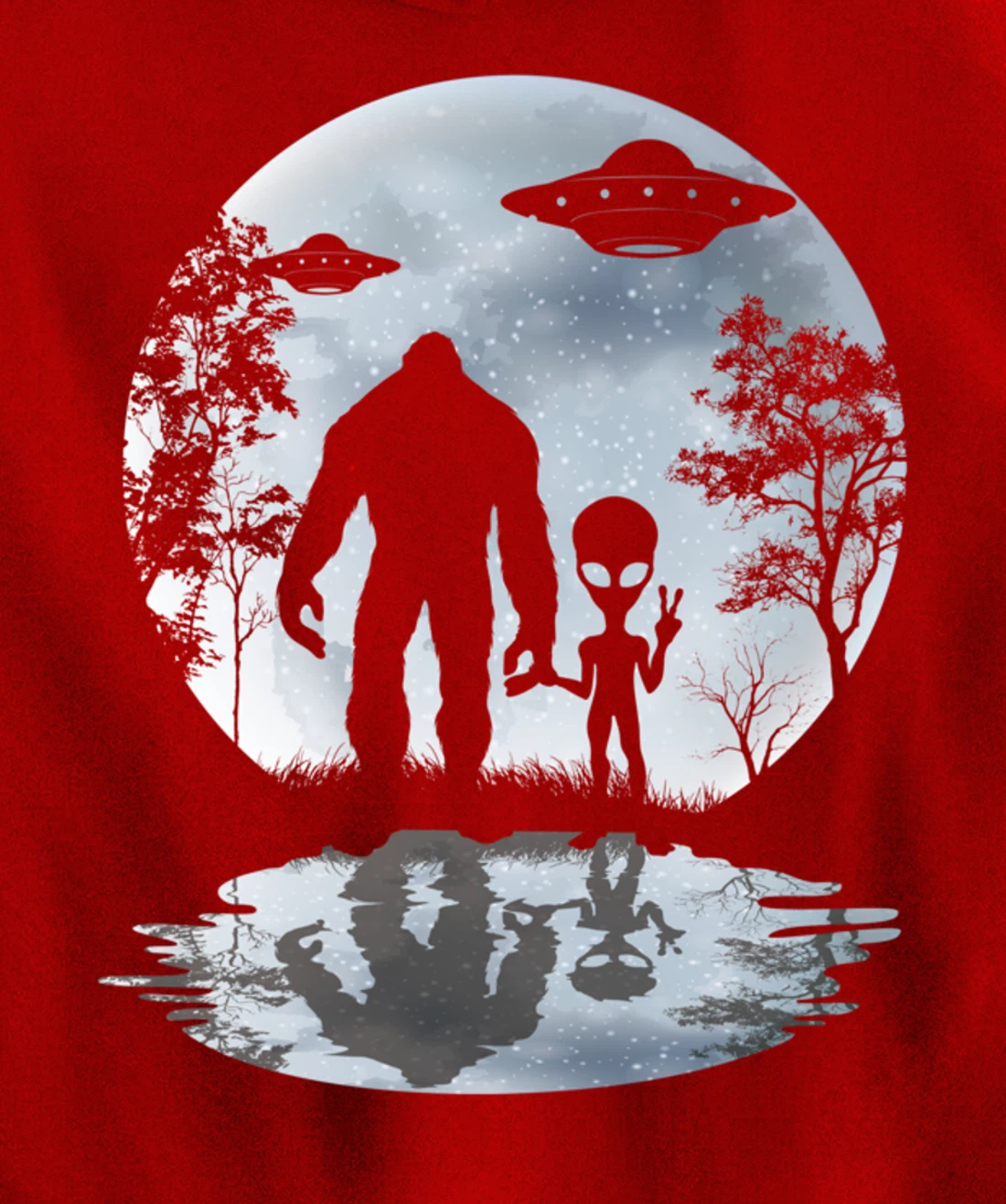 Alien Bigfoot Moon Sasquatch UFO Extraterrestrial Men women Pullover Hoodie