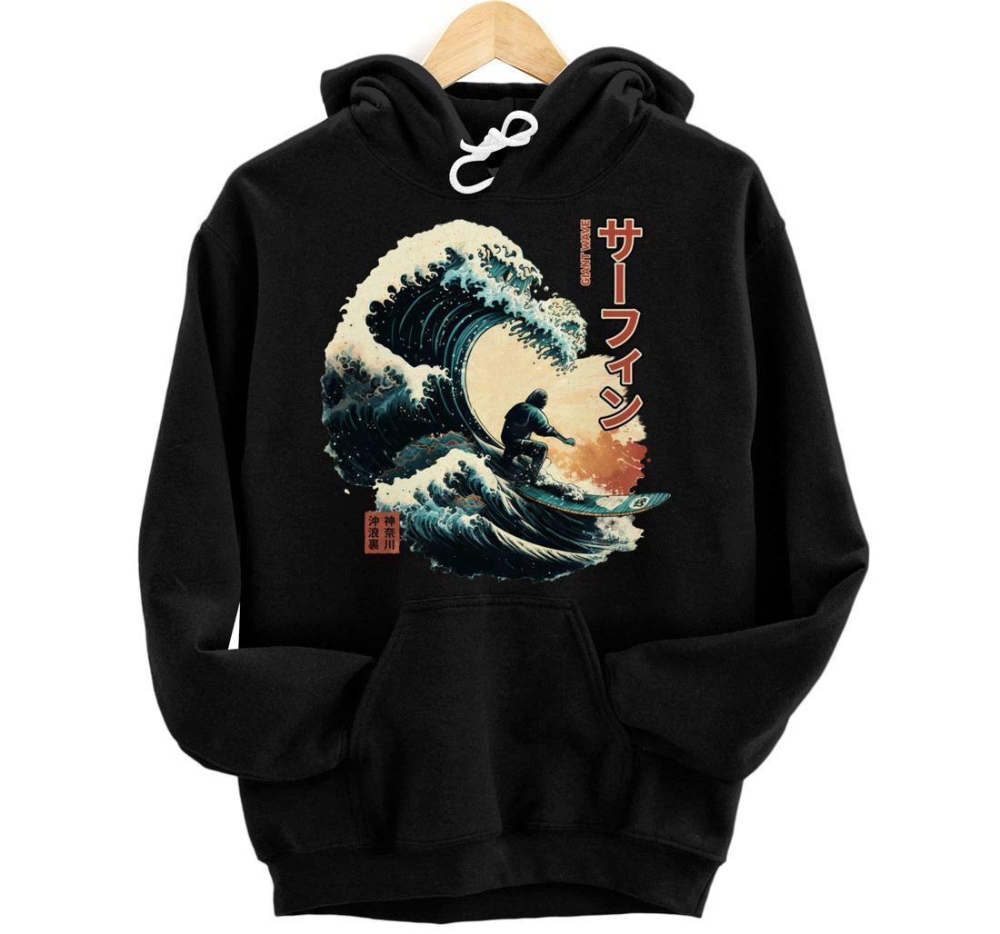 Surfing the Great Wave of Kanagawa - Surfer Gift Pullover Hoodie