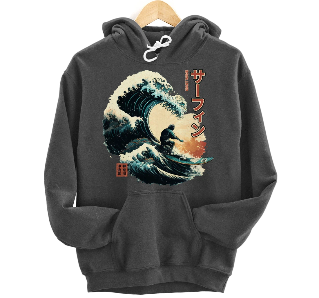 Surfing the Great Wave of Kanagawa - Surfer Gift Pullover Hoodie