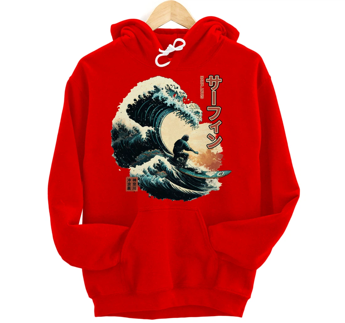 Surfing the Great Wave of Kanagawa - Surfer Gift Pullover Hoodie