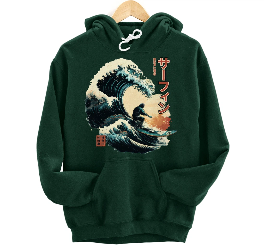 Surfing the Great Wave of Kanagawa - Surfer Gift Pullover Hoodie