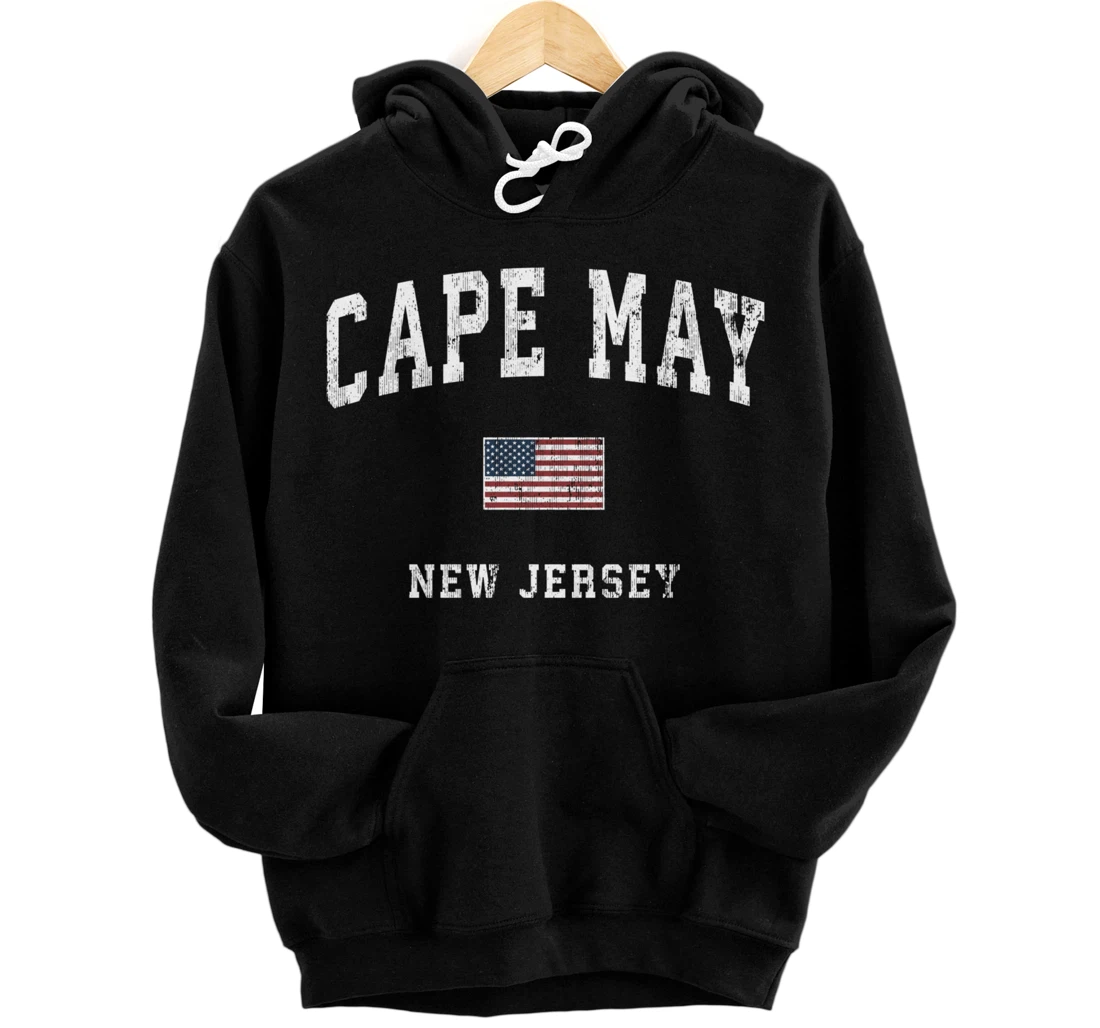 Cape May New Jersey NJ Vintage American Flag Sports Design Pullover Hoodie