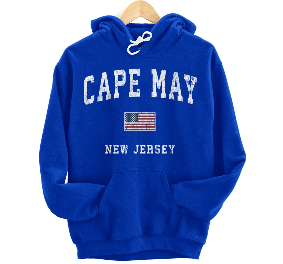 Cape May New Jersey NJ Vintage American Flag Sports Design Pullover Hoodie