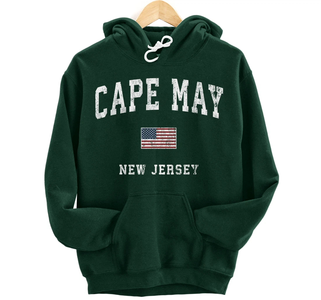 Cape May New Jersey NJ Vintage American Flag Sports Design Pullover Hoodie
