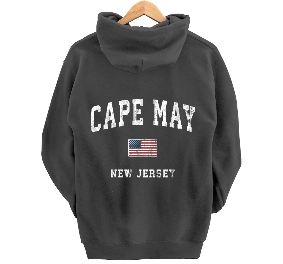 Cape May New Jersey NJ Vintage American Flag Sports Design Pullover Hoodie