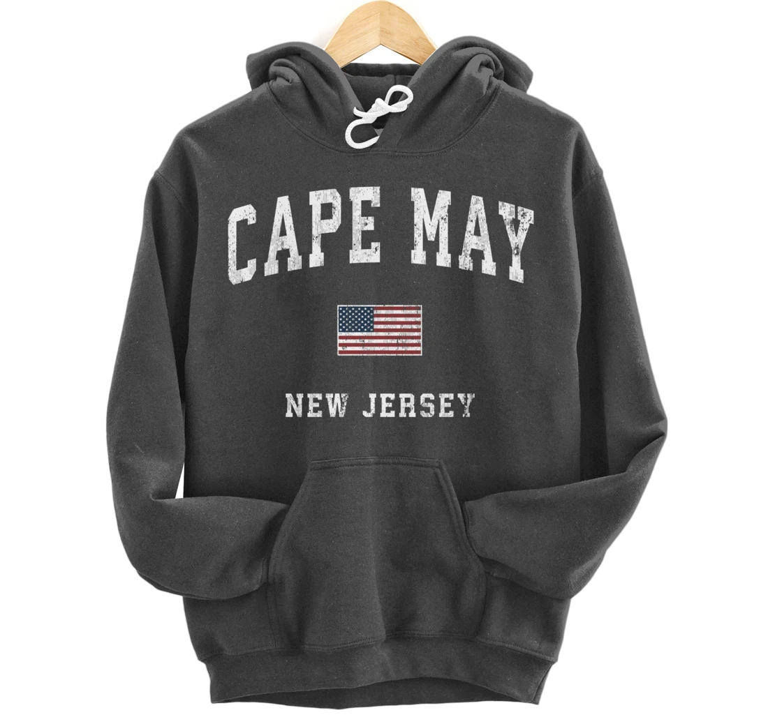 Cape May New Jersey NJ Vintage American Flag Sports Design Pullover Hoodie