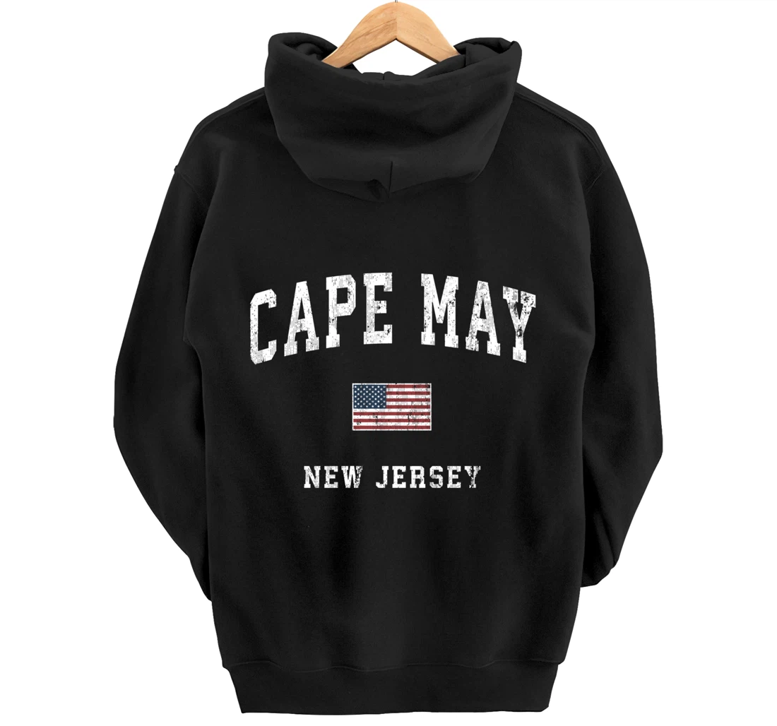 Cape May New Jersey NJ Vintage American Flag Sports Design Pullover Hoodie