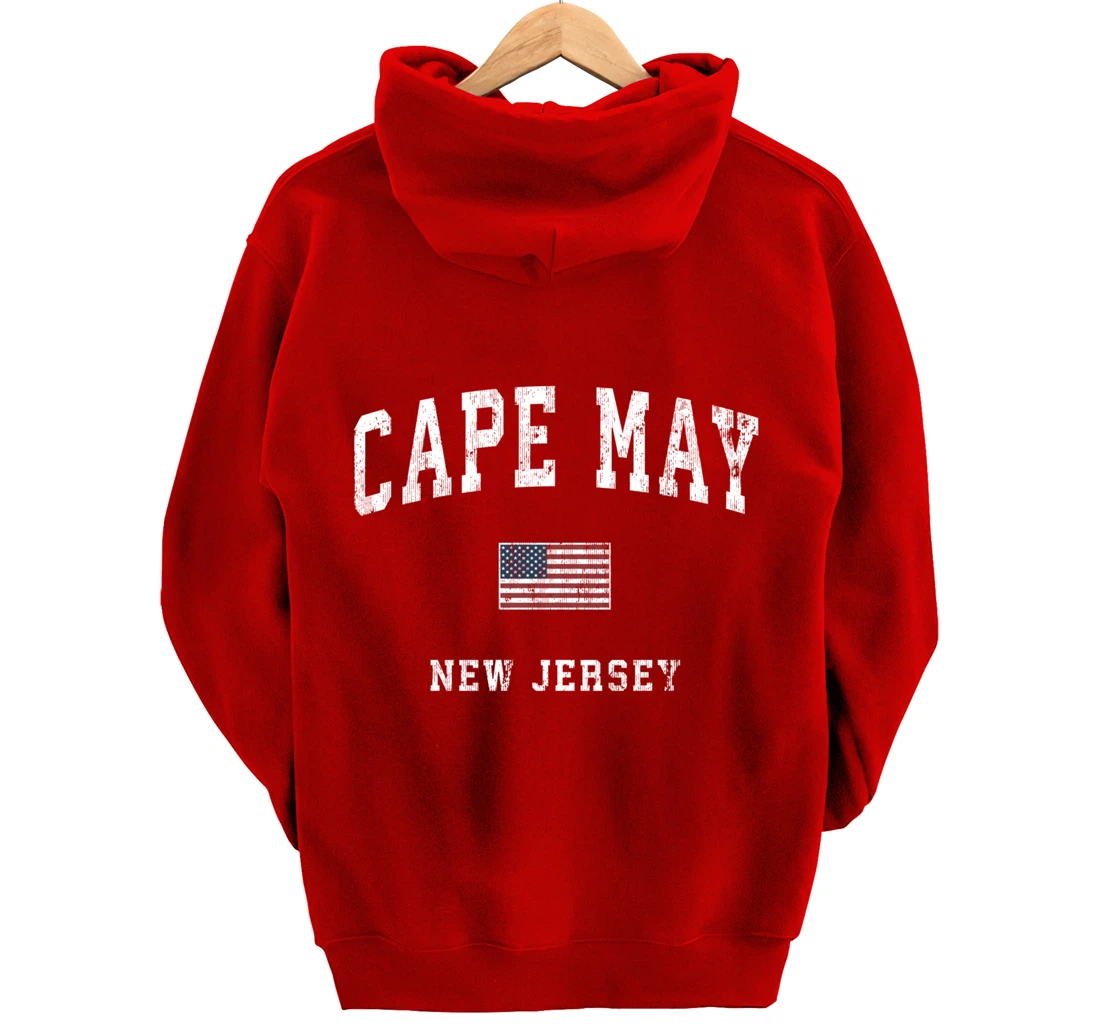 Cape May New Jersey NJ Vintage American Flag Sports Design Pullover Hoodie