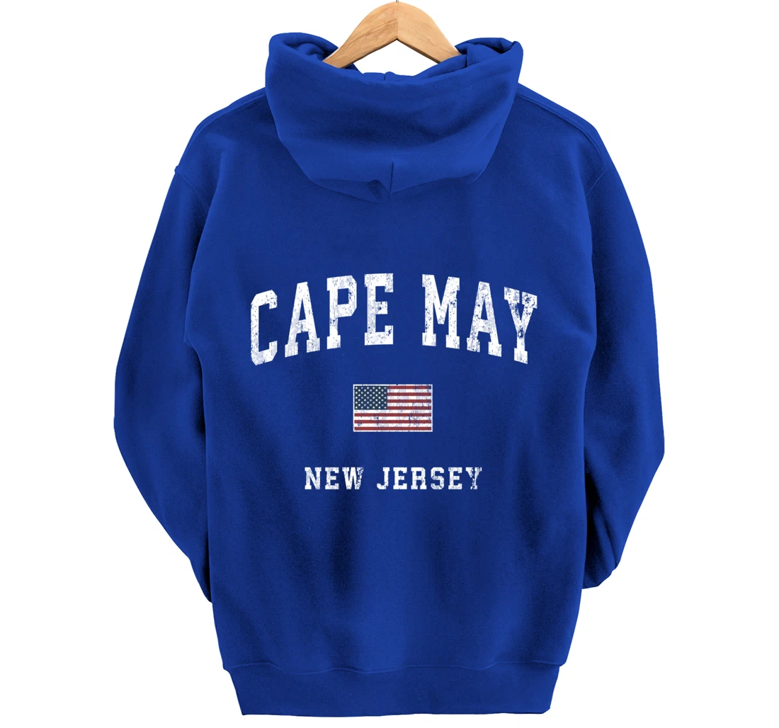 Cape May New Jersey NJ Vintage American Flag Sports Design Pullover Hoodie
