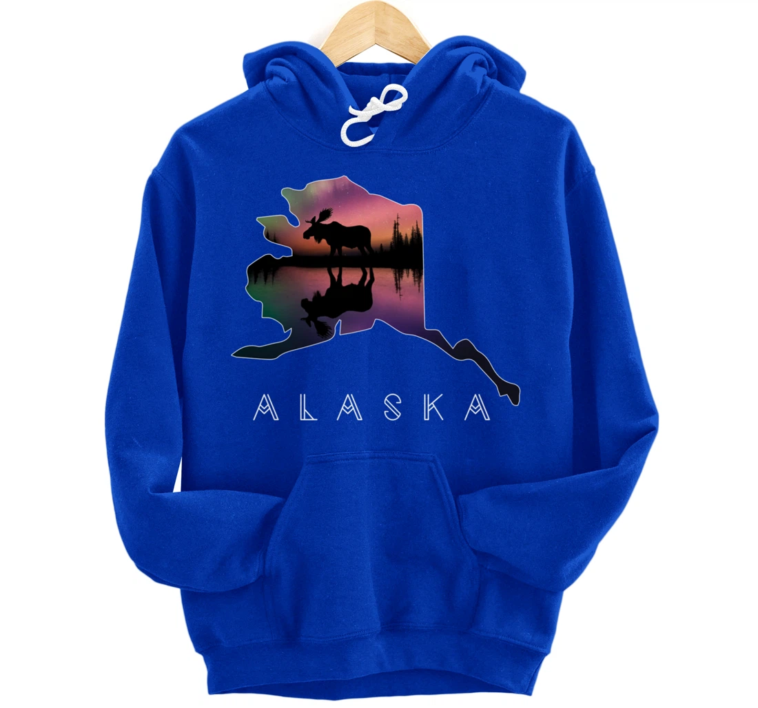 Alaskan Moose Aurora Borealis Alaska State & Landscape Pullover Hoodie