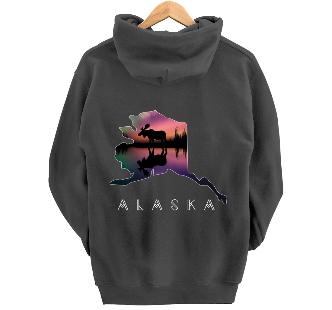 Alaskan Moose Aurora Borealis Alaska State & Landscape Pullover Hoodie