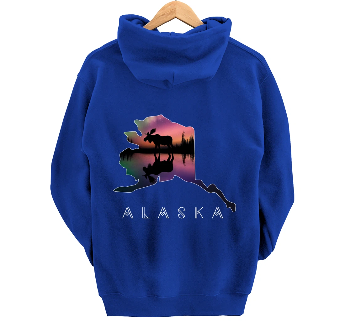 Alaskan Moose Aurora Borealis Alaska State & Landscape Pullover Hoodie