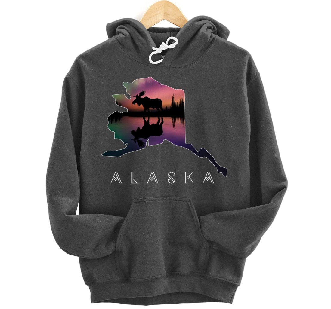 Alaskan Moose Aurora Borealis Alaska State & Landscape Pullover Hoodie