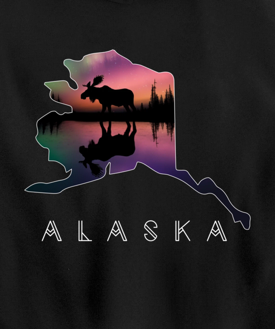 Alaskan Moose Aurora Borealis Alaska State & Landscape Pullover Hoodie