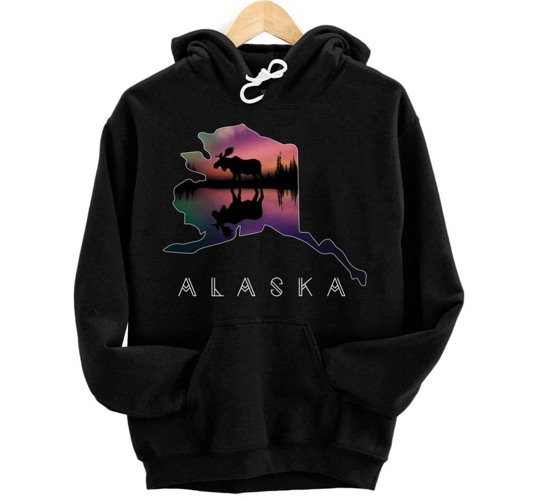 Alaskan Moose Aurora Borealis Alaska State & Landscape Pullover Hoodie