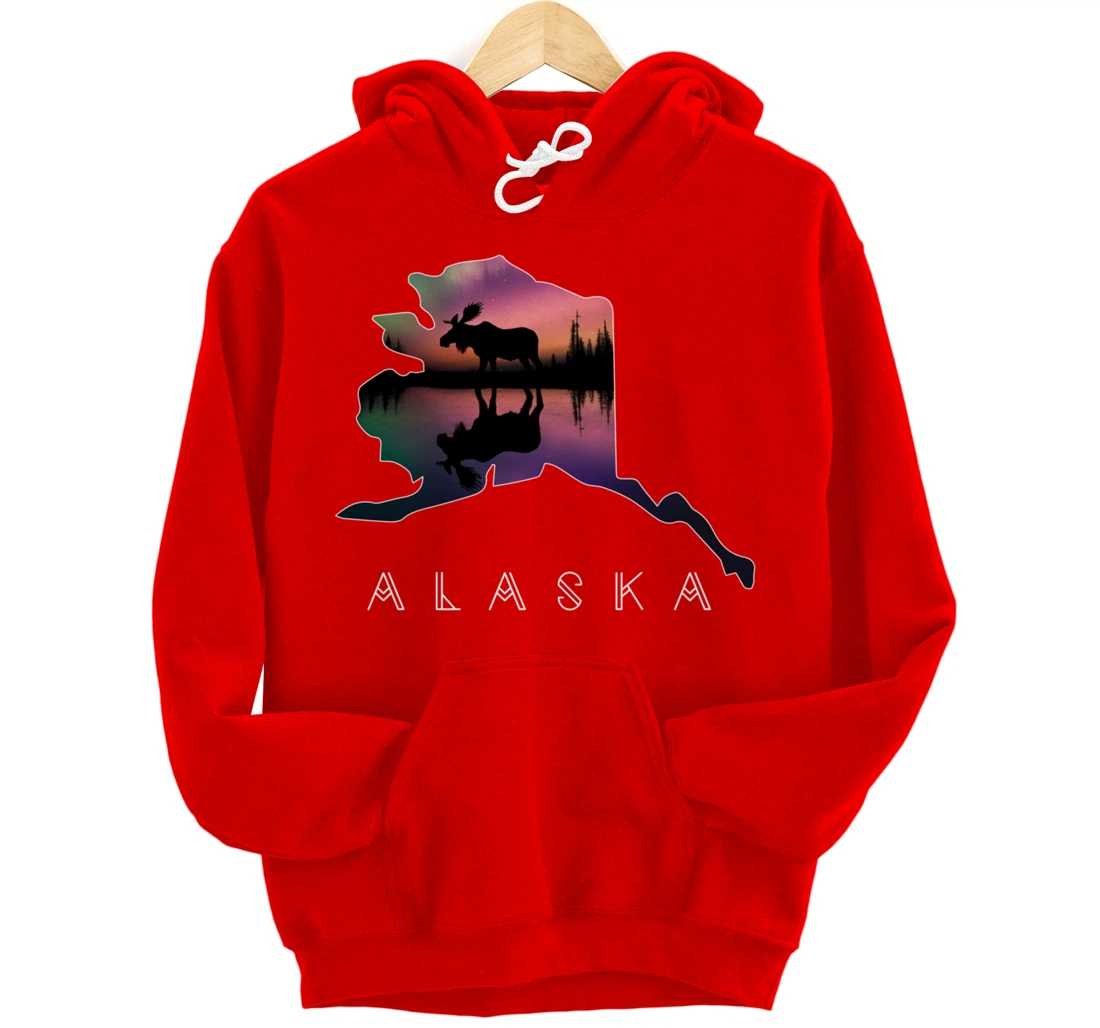Alaskan Moose Aurora Borealis Alaska State & Landscape Pullover Hoodie