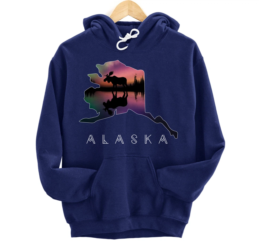 Alaskan Moose Aurora Borealis Alaska State & Landscape Pullover Hoodie