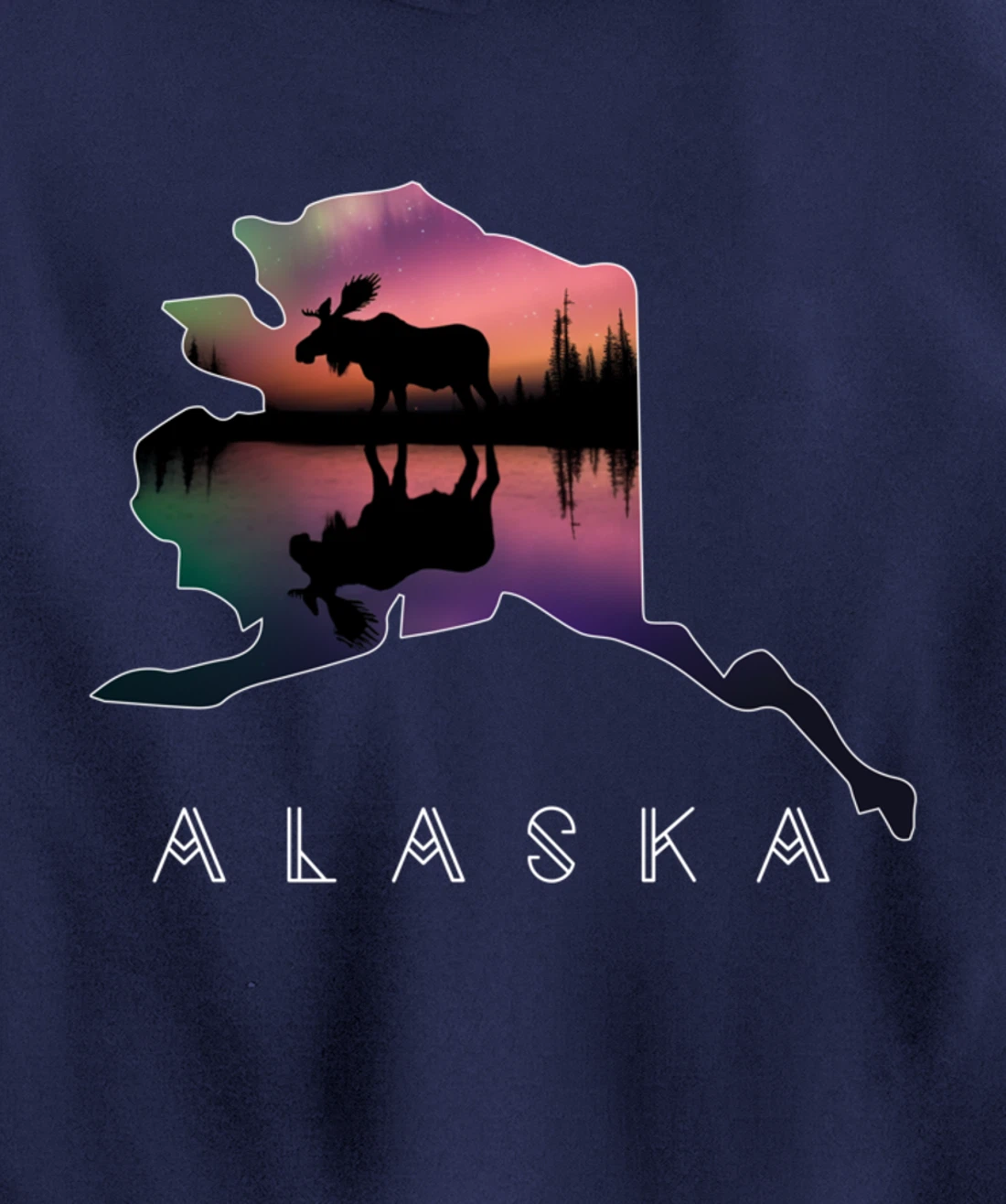 Alaskan Moose Aurora Borealis Alaska State & Landscape Pullover Hoodie