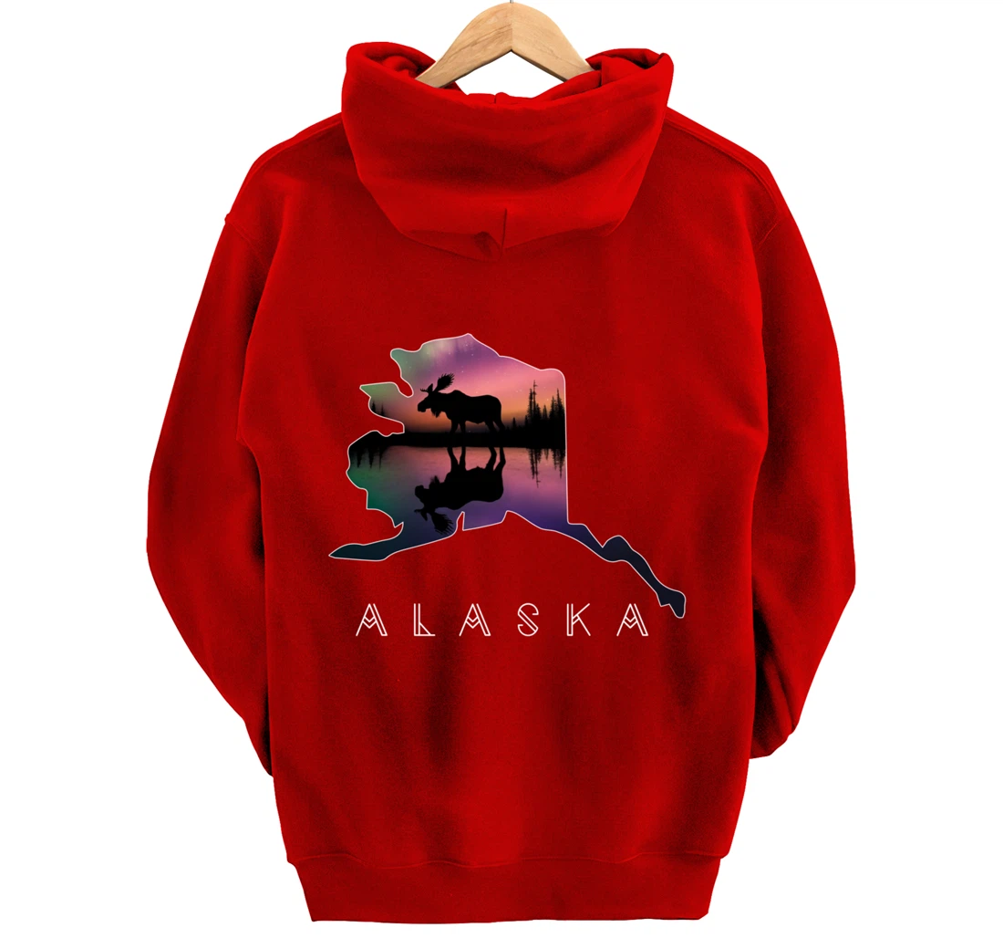 Alaskan Moose Aurora Borealis Alaska State & Landscape Pullover Hoodie