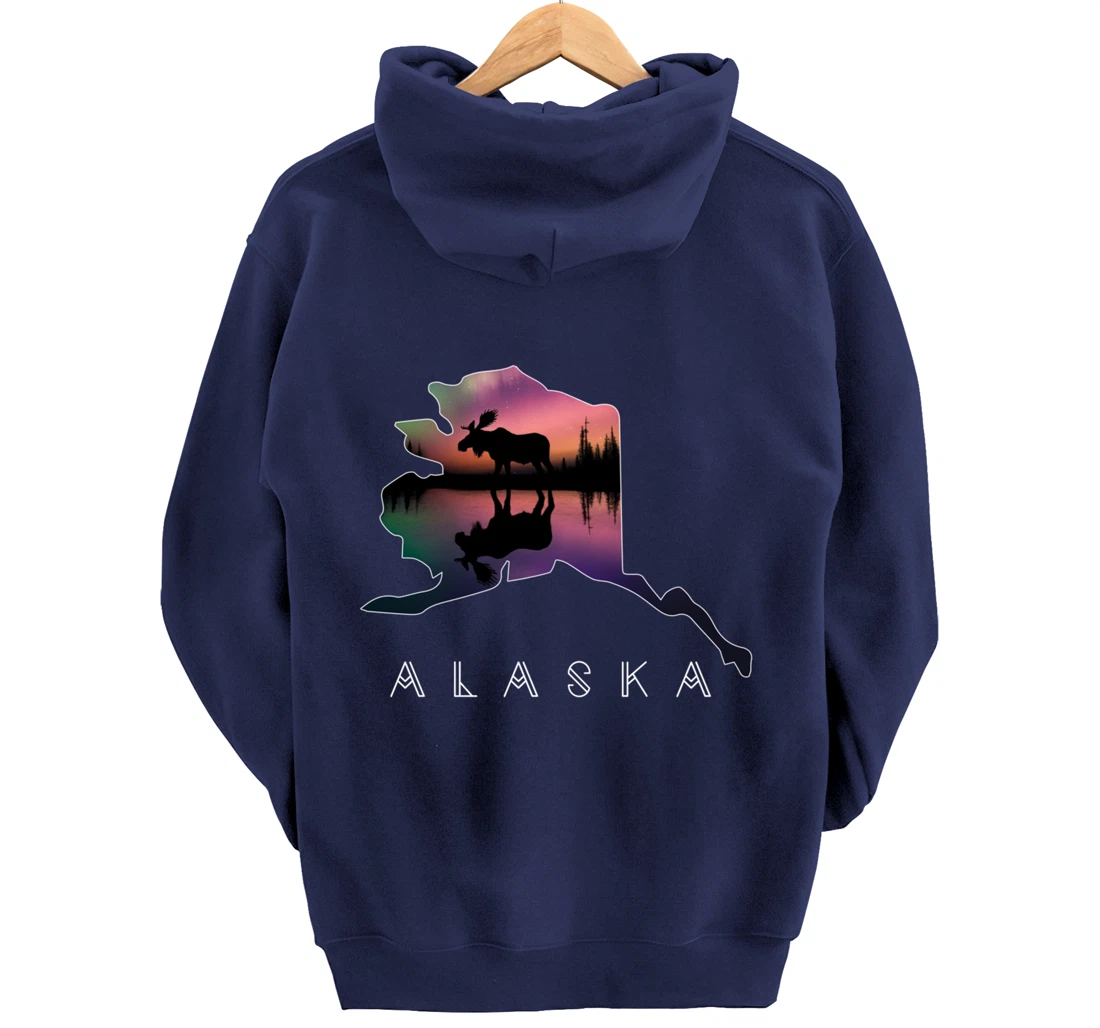 Alaskan Moose Aurora Borealis Alaska State & Landscape Pullover Hoodie