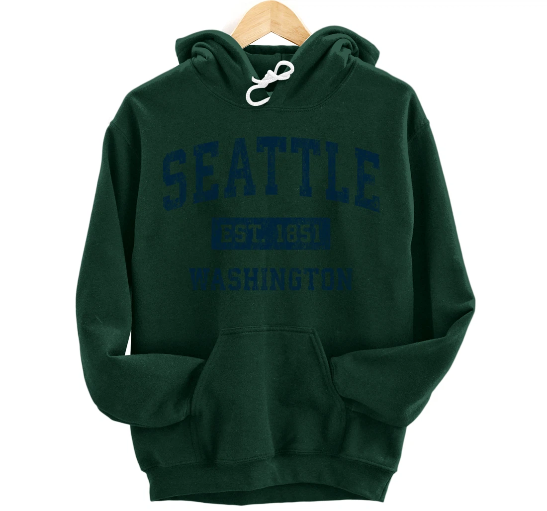 Seattle Washington WA Vintage Sports Design Navy Print Pullover Hoodie