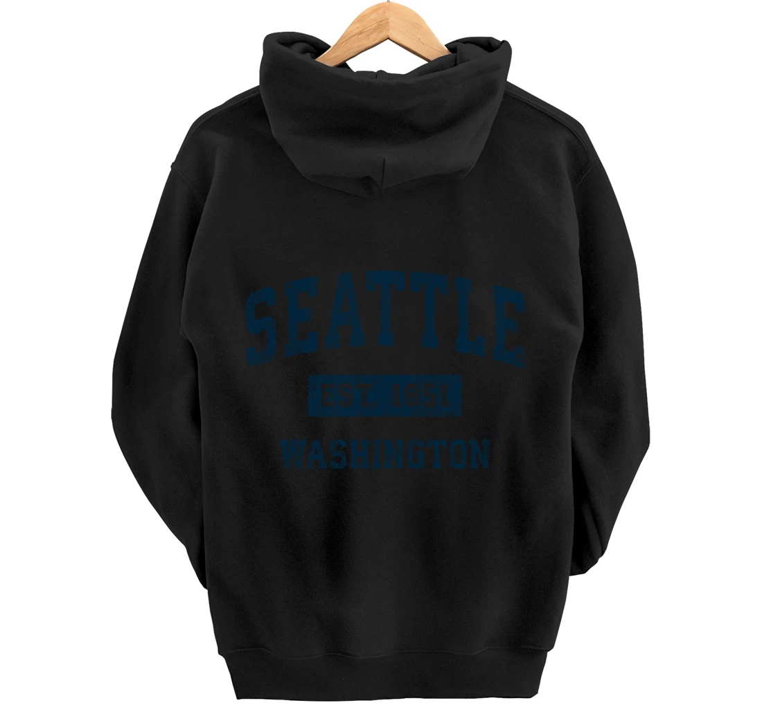 Seattle Washington WA Vintage Sports Design Navy Print Pullover Hoodie