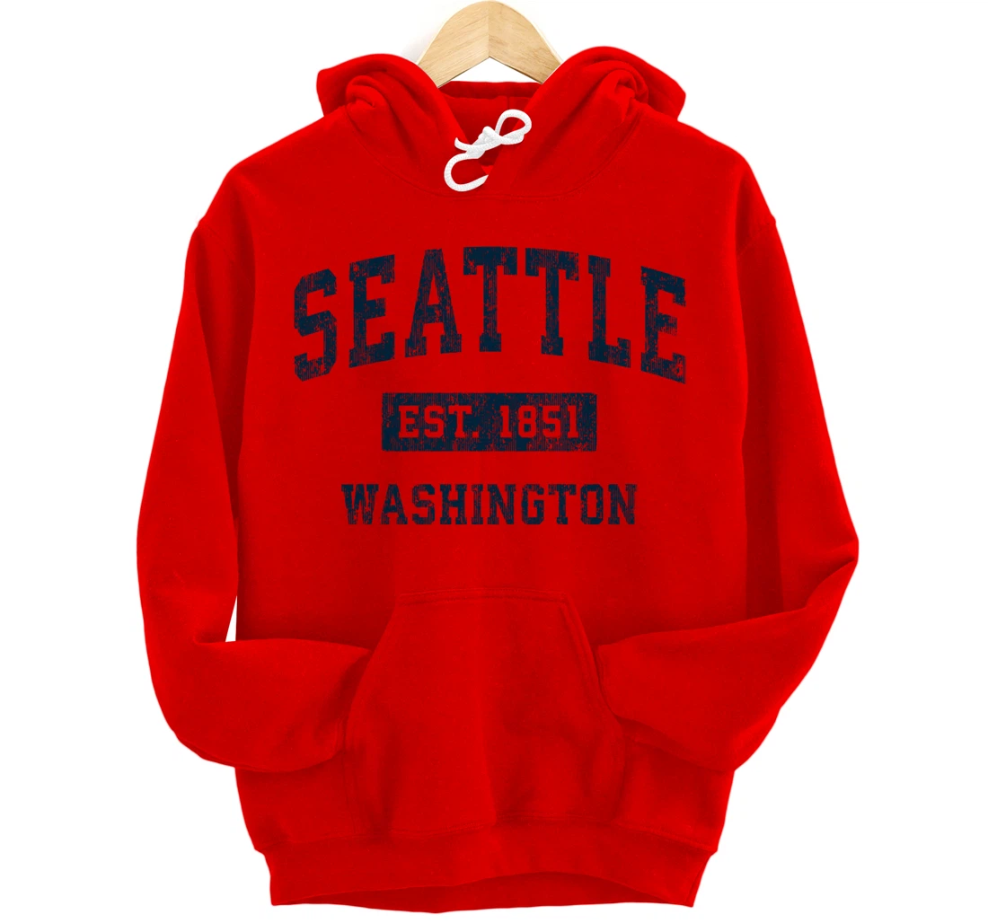 Seattle Washington WA Vintage Sports Design Navy Print Pullover Hoodie