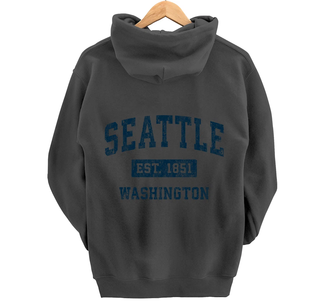 Seattle Washington WA Vintage Sports Design Navy Print Pullover Hoodie