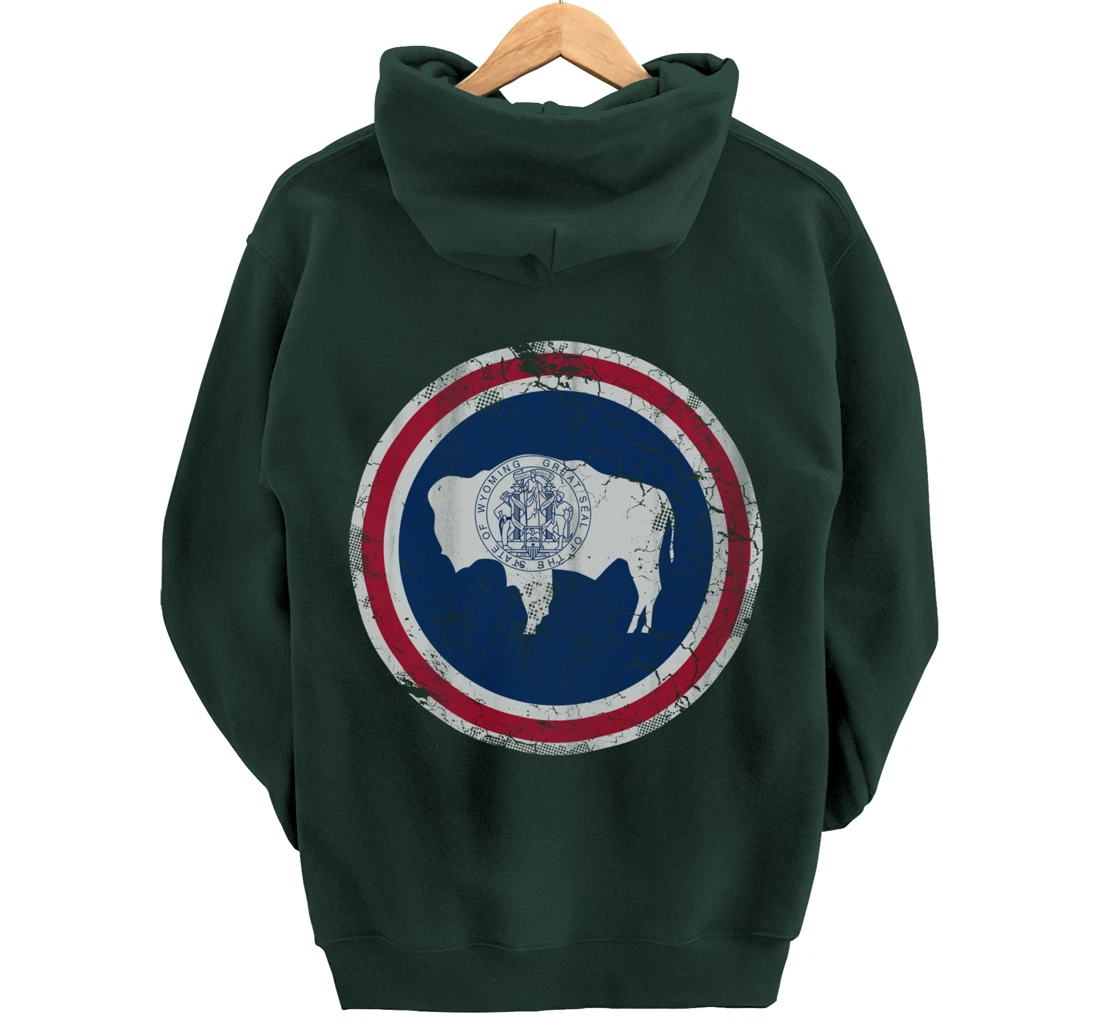 Wyoming Flag Family Home Retro Faded Distressed Pullover Hoodie