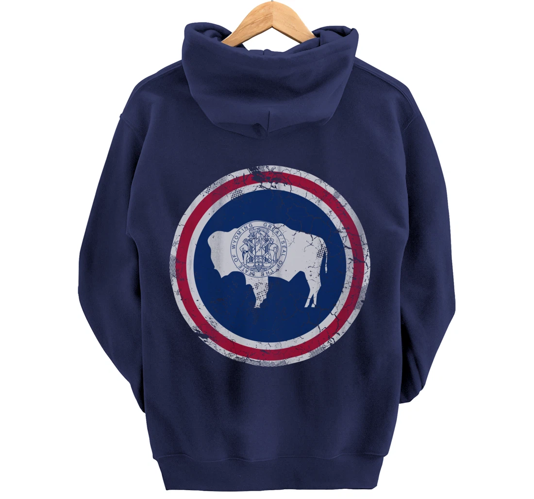 Wyoming Flag Family Home Retro Faded Distressed Pullover Hoodie