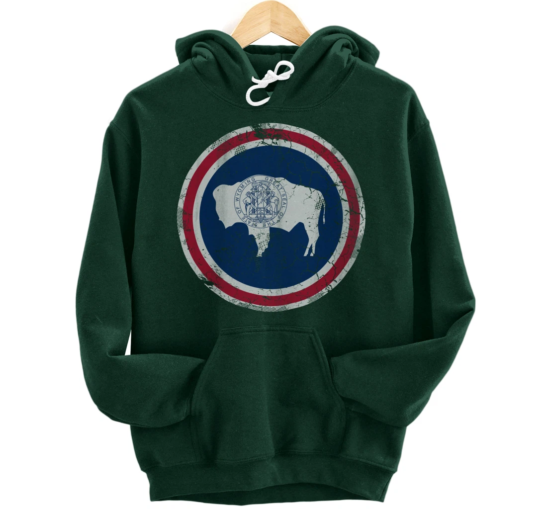 Wyoming Flag Family Home Retro Faded Distressed Pullover Hoodie