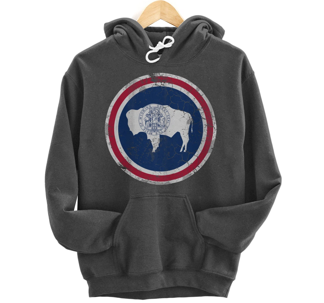 Wyoming Flag Family Home Retro Faded Distressed Pullover Hoodie