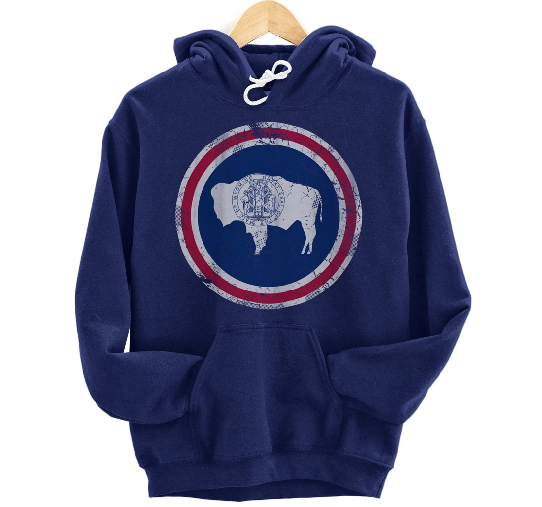 Wyoming Flag Family Home Retro Faded Distressed Pullover Hoodie