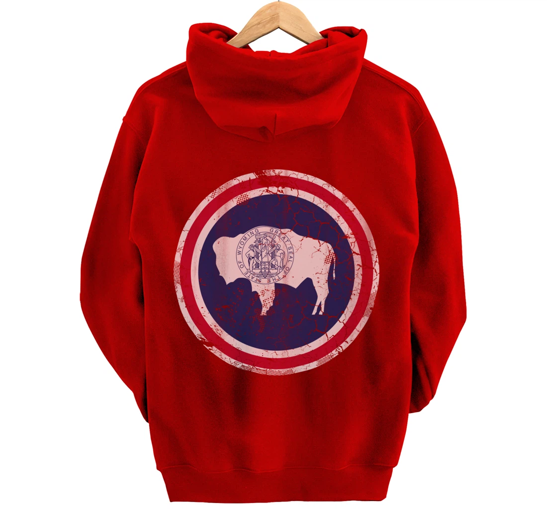 Wyoming Flag Family Home Retro Faded Distressed Pullover Hoodie