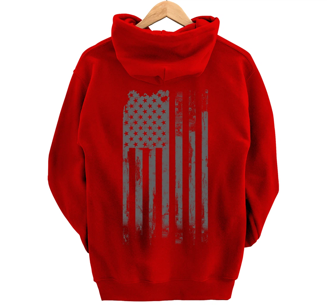 Vintage Patriotic Distressed America USA Flag Pullover Hoodie