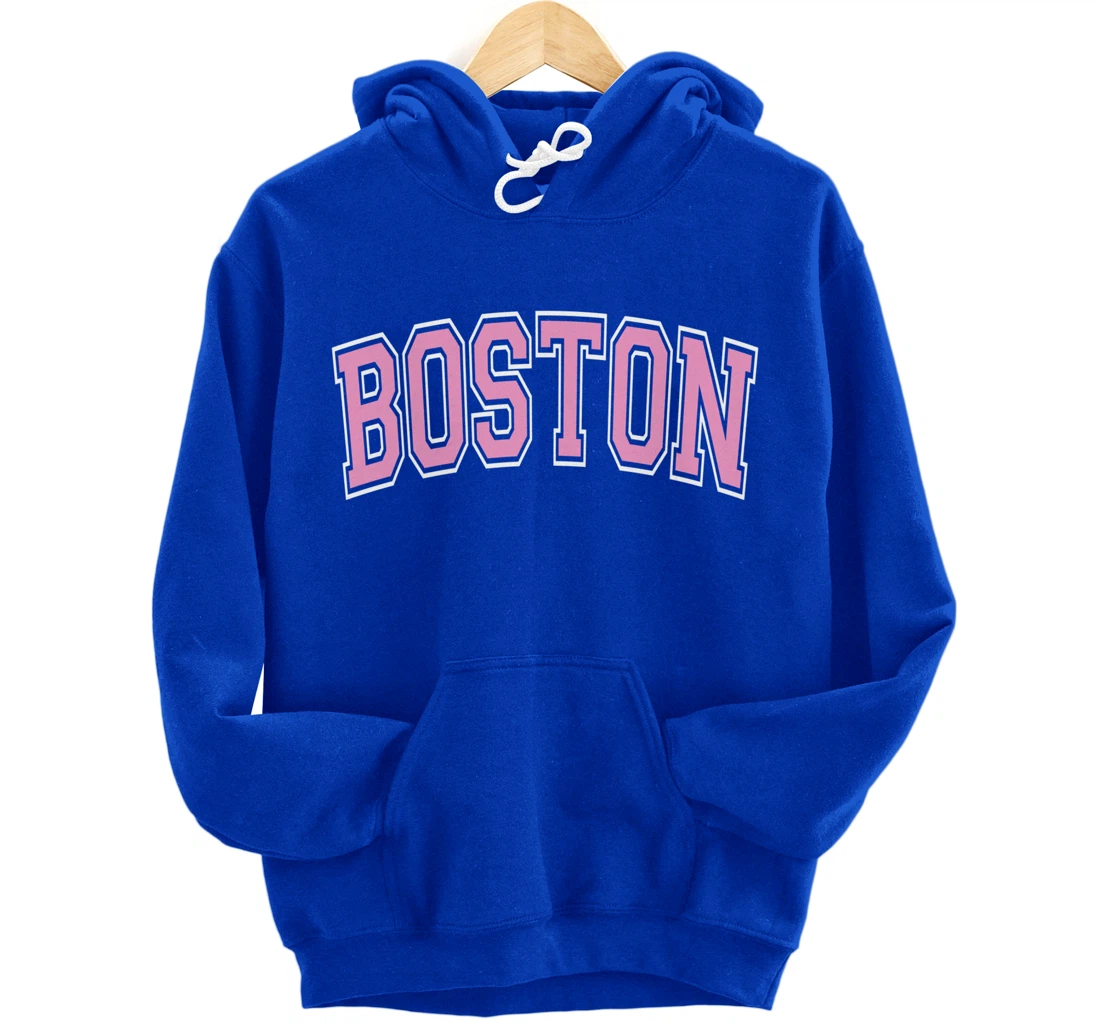 Boston Arched Pink Text Pullover Hoodie