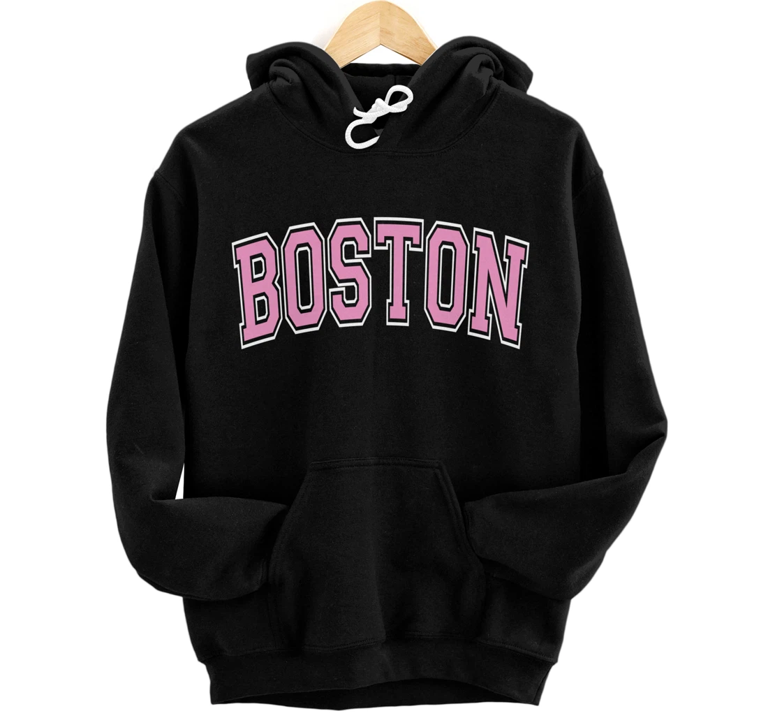 Boston Arched Pink Text Pullover Hoodie