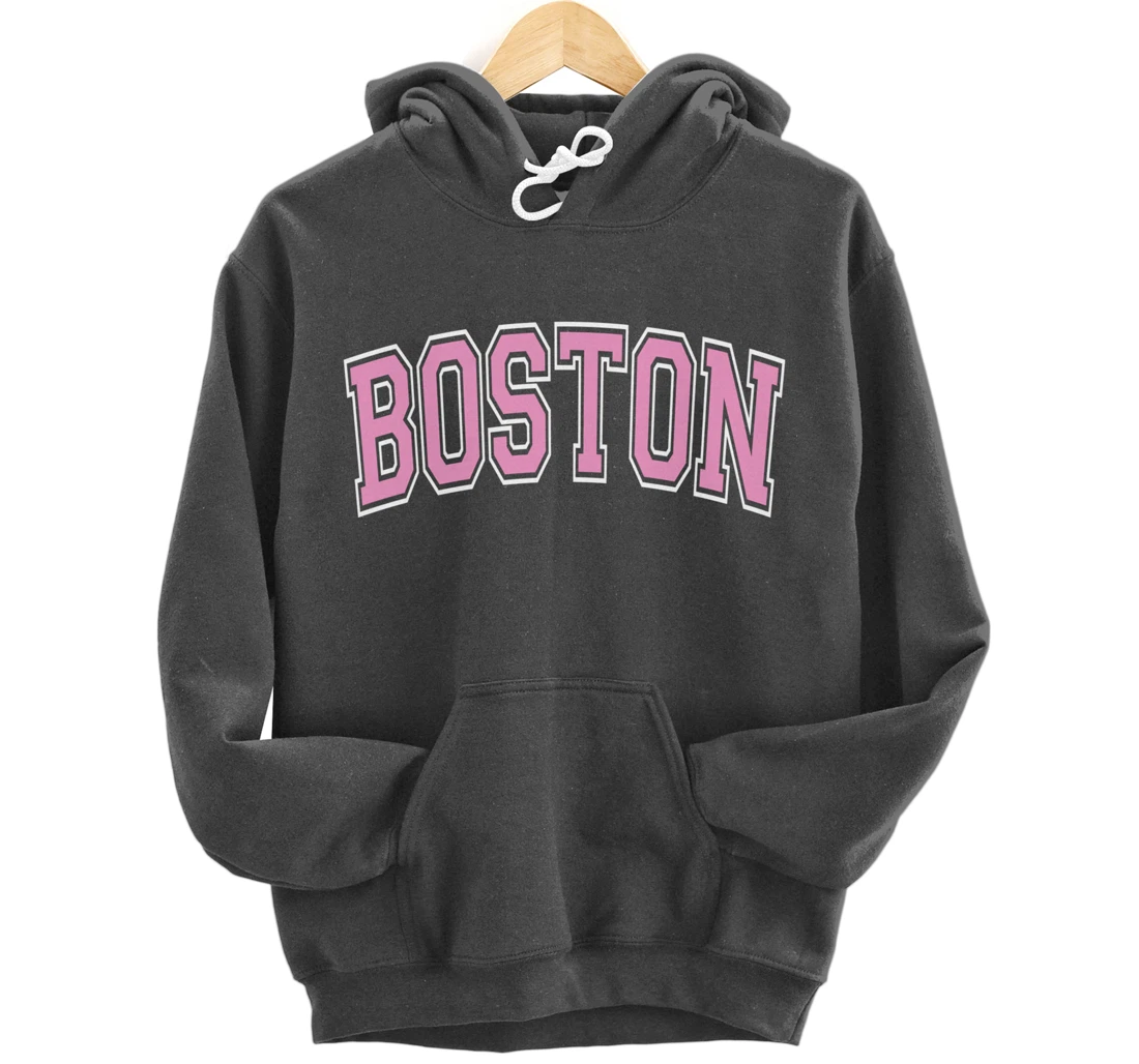 Boston Arched Pink Text Pullover Hoodie