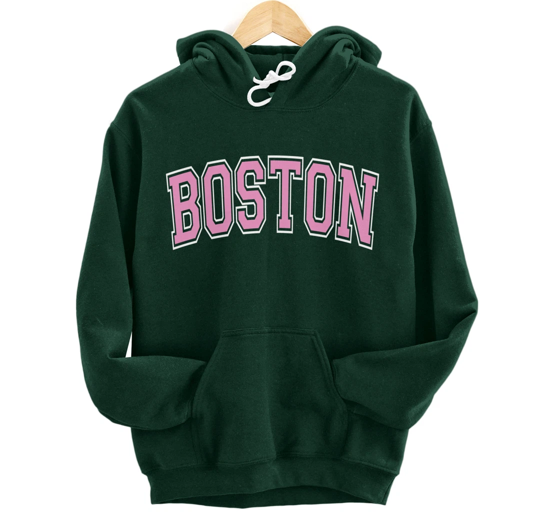 Boston Arched Pink Text Pullover Hoodie