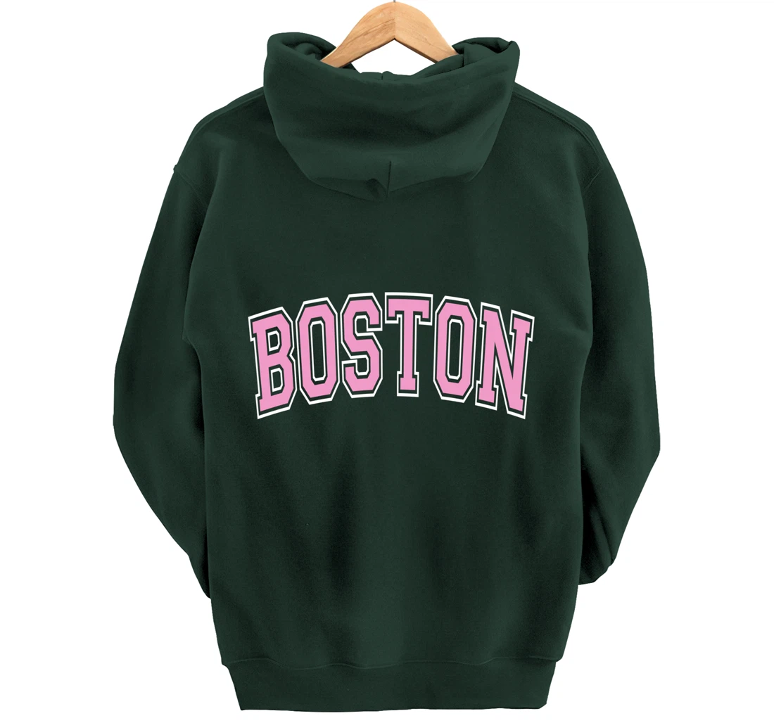 Boston Arched Pink Text Pullover Hoodie